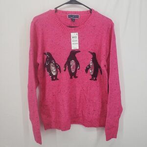 Karen Scott Sequin Penguin Magenta Sweater **Flawed Tags** (AQ)